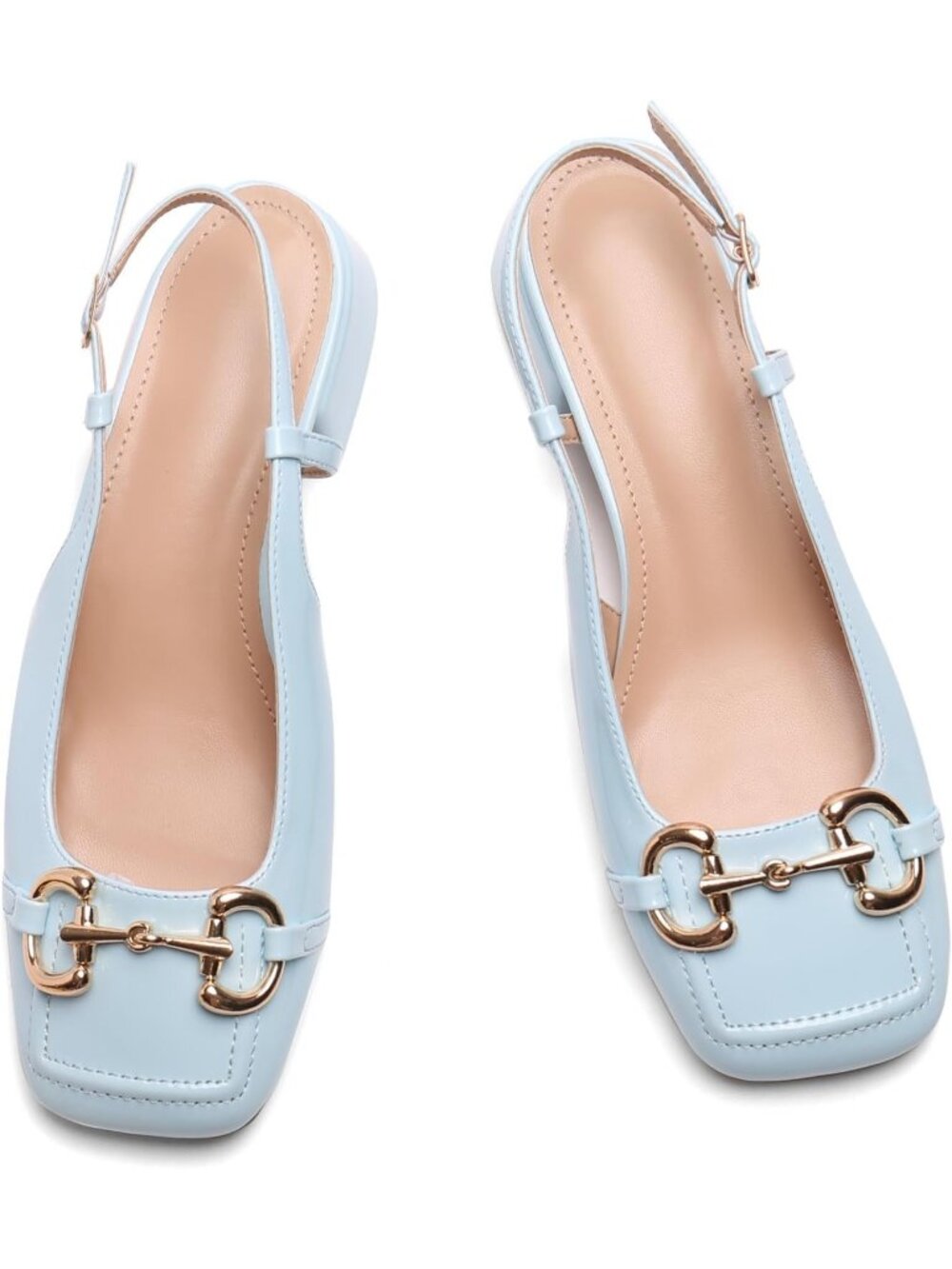 Women Blue Mary Jane Low Block Heel Closed Square Toe Office Pump Dressy Shoes
